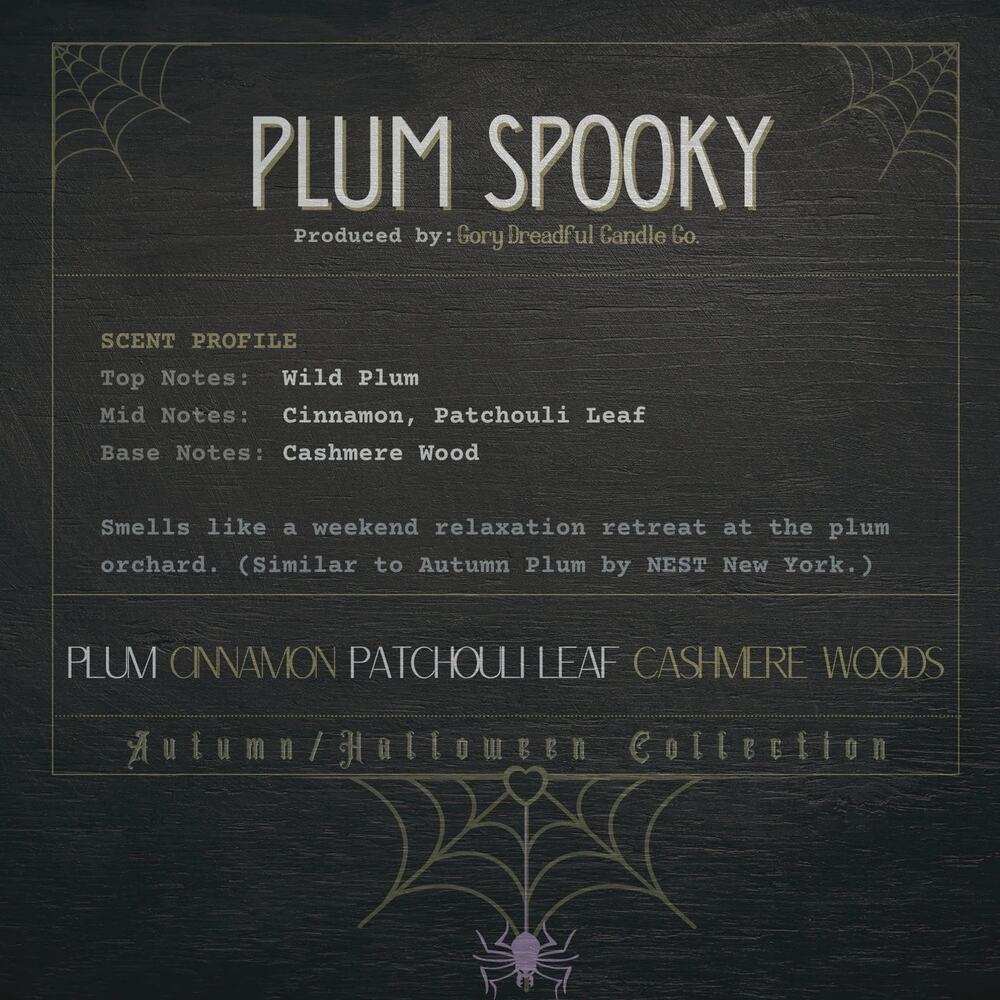 Plum Spooky Wickless Candle: Plum Cinnamon Patchouli Leaf Cashmere Woods Scent - Picture 2 of 8